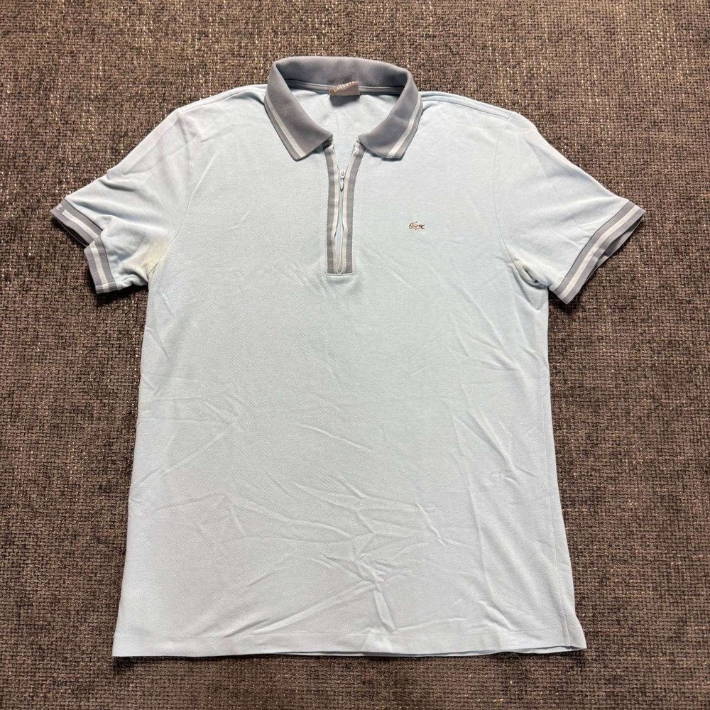 Lacoste Quarter Zip Polo Shirt Mens Light Blue Y2K Pique Sport Logo Short Sleeve